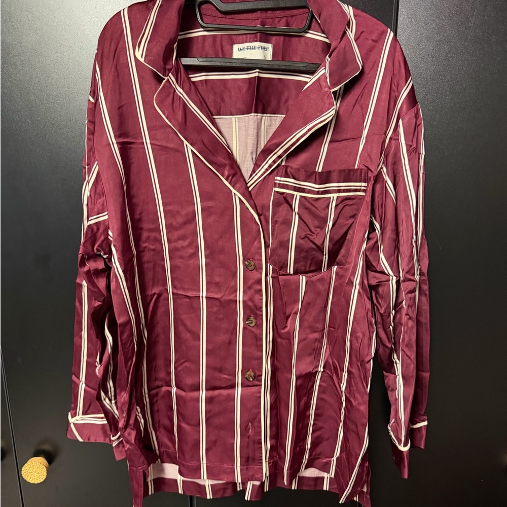 We The Free Burgundy and White Striped Shirt - Size Small